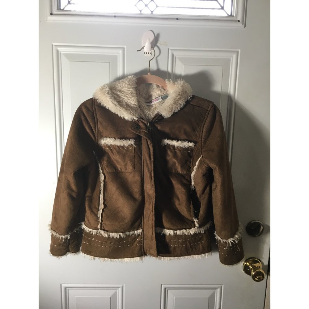 Free Country suede look, faux fur zip & snap hoodie jacket size Medium